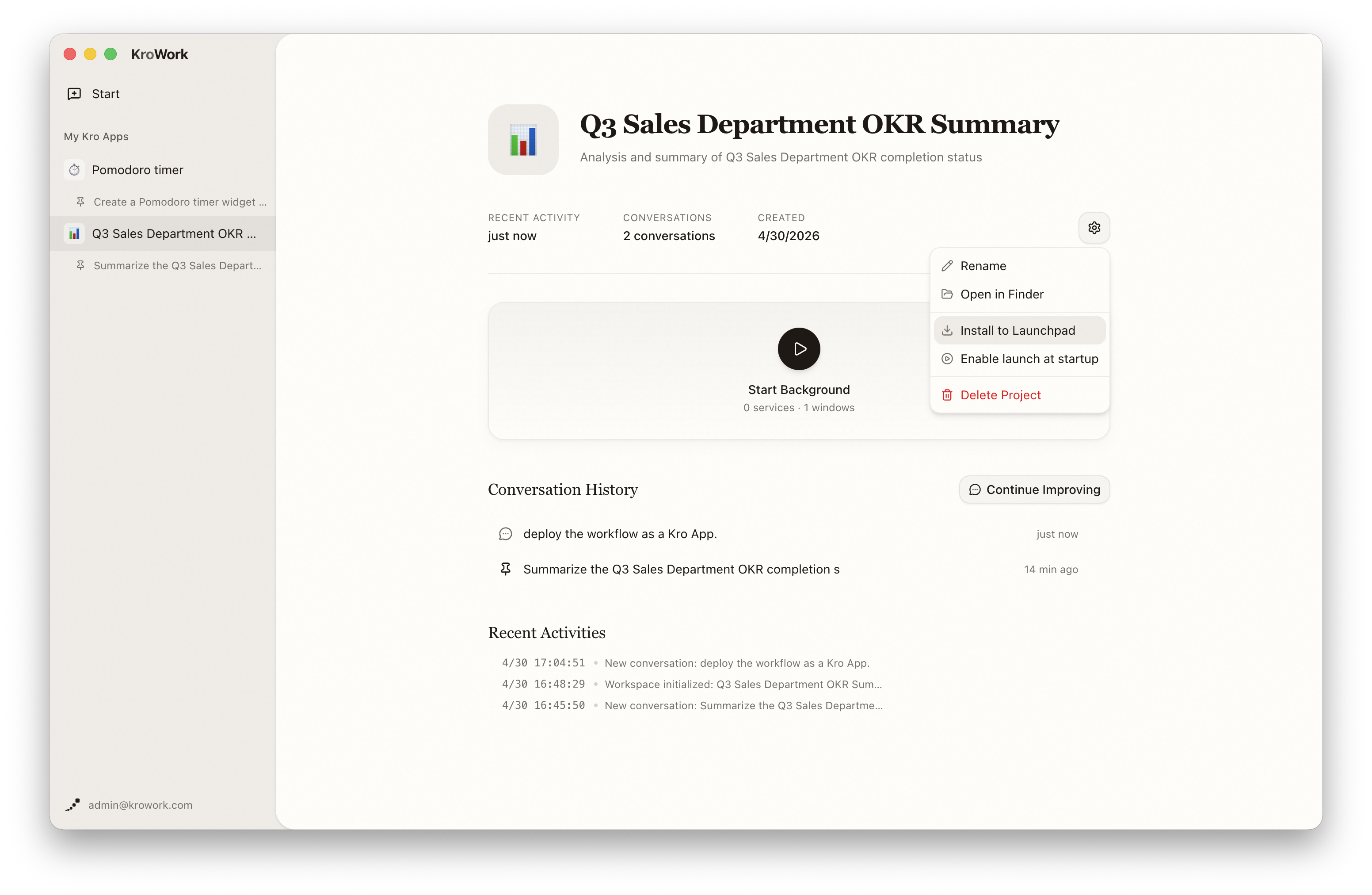 App management interface